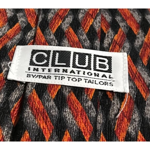 Silk Tie Rust Gray Geometric Pattern Vintage Club International Tip Top Tailor - Picture 3 of 4